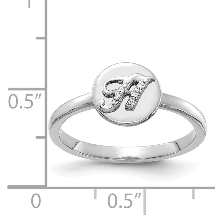 Rings Goldia Solid 14k White Gold Simulated CZ Initial H Ring
