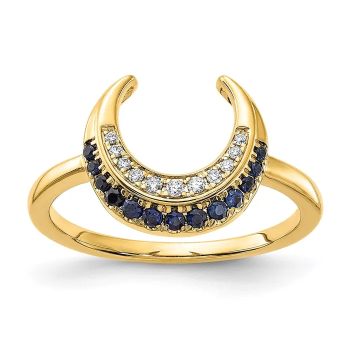 Rings Goldia Solid 14k Yellow Gold Polished Simulated Sapphire and CZ Moon Ring Rings Goldia Solid 14k Yellow Gold Polished Simulated Sapphire and CZ Moon Ring