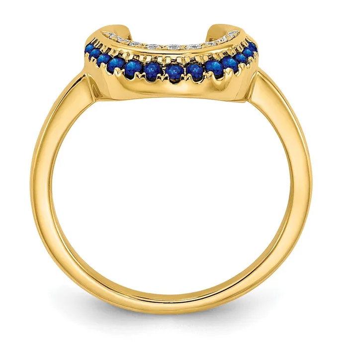 Rings Goldia Solid 14k Yellow Gold Polished Simulated Sapphire and CZ Moon Ring