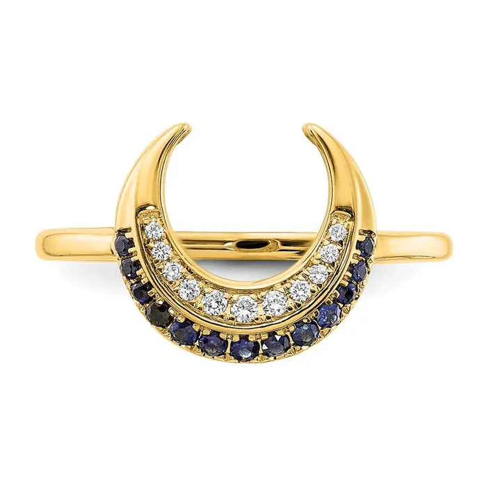 Rings Goldia Solid 14k Yellow Gold Polished Simulated Sapphire and CZ Moon Ring