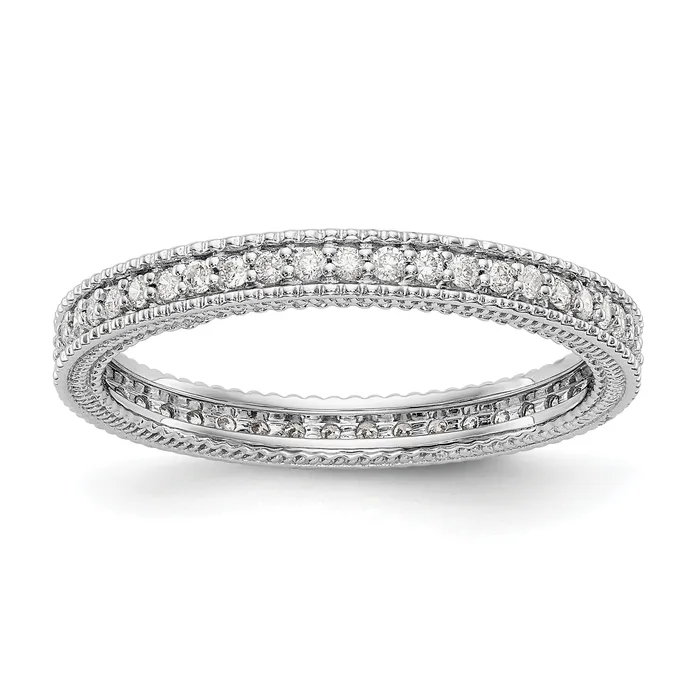 Rings Goldia Solid Real 14k White Gold Polished 13CT Milgrain Edge CZ Eternity Wedding Band Ring Rings Goldia Solid Real 14k White Gold Polished 13CT Milgrain Edge CZ Eternity Wedding Band Ring