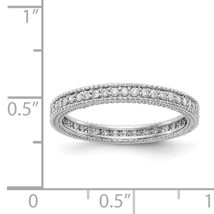 Rings Goldia Solid Real 14k White Gold Polished 13CT Milgrain Edge CZ Eternity Wedding Band Ring