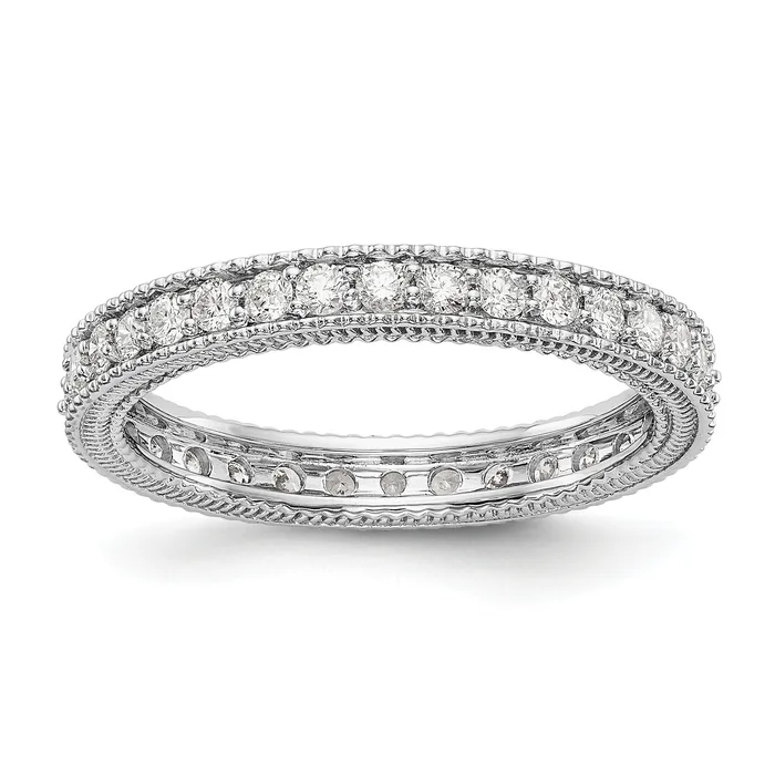 Rings Goldia Solid Real 14k White Gold Polished 34CT Milgrain Edge CZ Eternity Wedding Band Ring Rings Goldia Solid Real 14k White Gold Polished 34CT Milgrain Edge CZ Eternity Wedding Band Ring