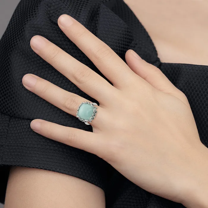 Rings Goldia Sterling Silver Created Amazonite Polished and Textured Ring