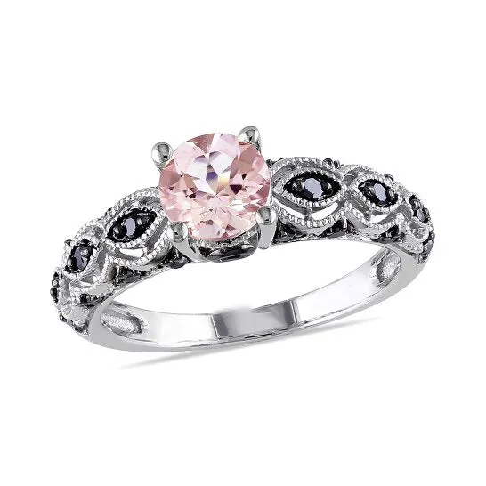 Rings JMS always Original 14 CT Black Diamond TW And 45 CT TGW Morganite Fashion Ring 10k White Gold Black Rhodium Plated Rings JMS always Original 14 CT Black Diamond TW And 45 CT TGW Morganite Fashion Ring 10k White Gold Black Rhodium Plated