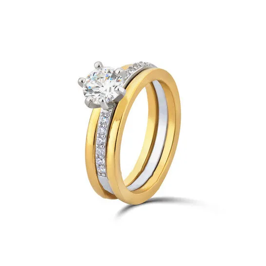 Rings JMS always Original DiamondMuse 175 cttw Yellow Gold Plated Over Sterling Silver Round Swarovski Diamond Solitaire Trio Bridal Set