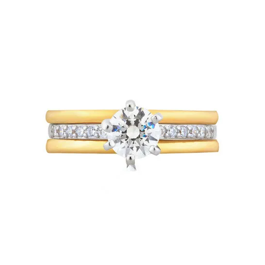 Rings JMS always Original DiamondMuse 175 cttw Yellow Gold Plated Over Sterling Silver Round Swarovski Diamond Solitaire Trio Bridal Set