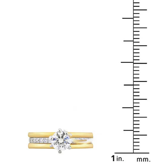 Rings JMS always Original DiamondMuse 175 cttw Yellow Gold Plated Over Sterling Silver Round Swarovski Diamond Solitaire Trio Bridal Set