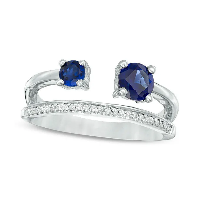 Rings LabCreated Blue Sapphire and 007 CT TW Diamond Open Split Shank Ring in Sterling Silver Goldia