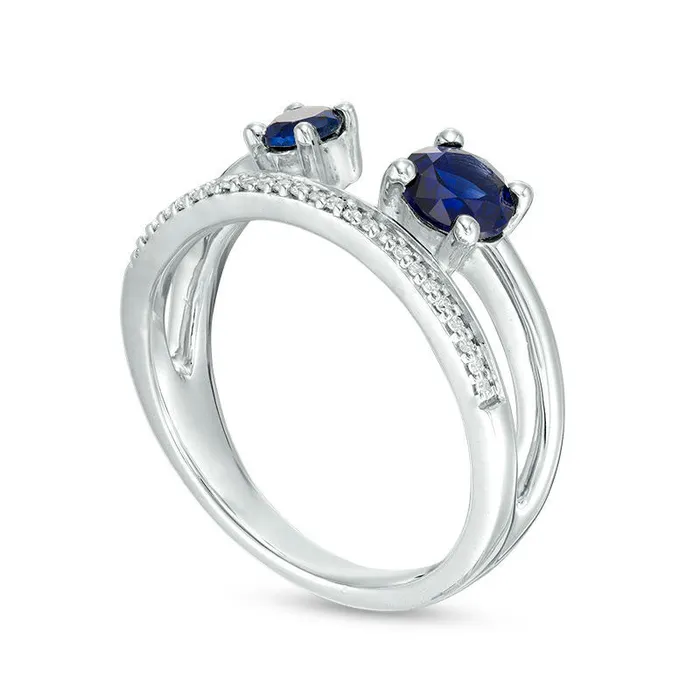 Rings LabCreated Blue Sapphire and 007 CT TW Diamond Open Split Shank Ring in Sterling Silver Goldia Rings LabCreated Blue Sapphire and 007 CT TW Diamond Open Split Shank Ring in Sterling Silver Goldia