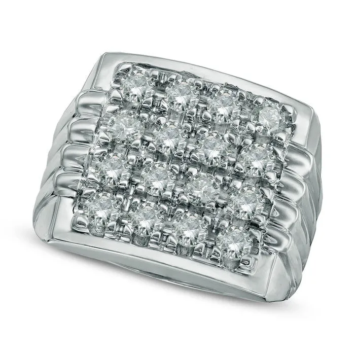 Rings Mens 188 CT TW Natural Diamond Square Top Cluster Ring in Solid 14K White Gold Goldia Rings Mens 188 CT TW Natural Diamond Square Top Cluster Ring in Solid 14K White Gold Goldia
