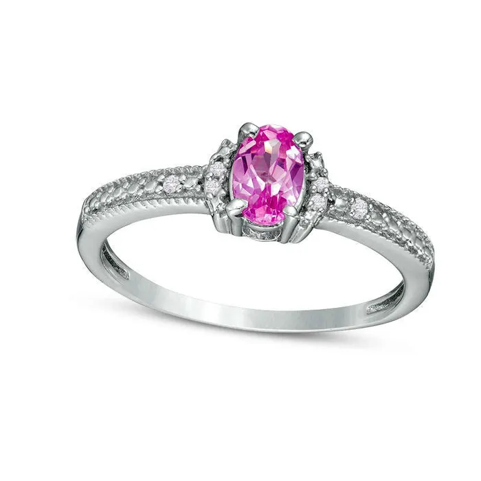 Rings Oval LabCreated Pink Sapphire and Diamond Accent Collar Antique VintageStyle Ring in Sterling Silver Goldia Rings Oval LabCreated Pink Sapphire and Diamond Accent Collar Antique VintageStyle Ring in Sterling Silver Goldia