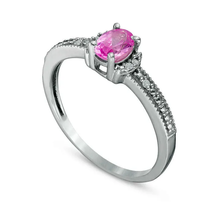 Rings Oval LabCreated Pink Sapphire and Diamond Accent Collar Antique VintageStyle Ring in Sterling Silver Goldia Rings Oval LabCreated Pink Sapphire and Diamond Accent Collar Antique VintageStyle Ring in Sterling Silver Goldia