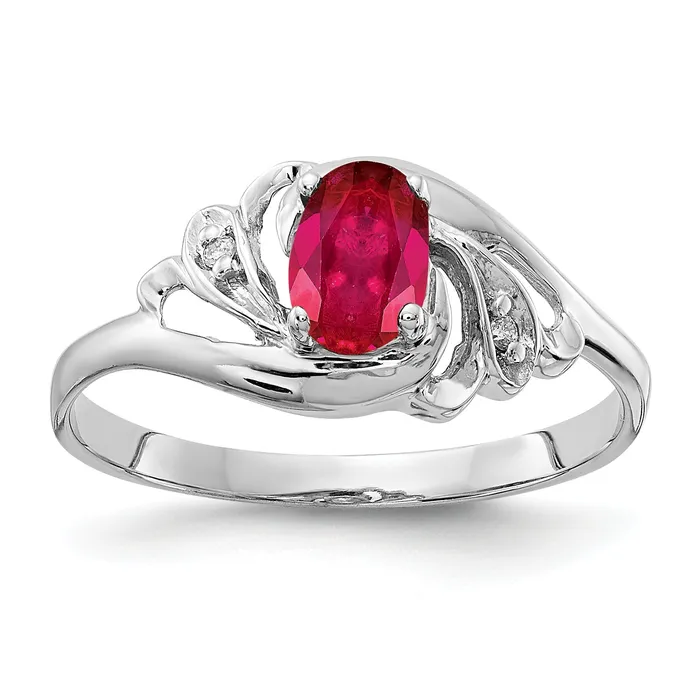 Rings Solid 14k White Gold 6x4mm Oval Simulated Ruby AAA CZ Ring Goldia