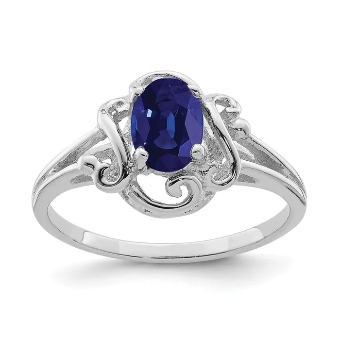 Rings Solid 14k White Gold 7x5mm Oval Simulated Sapphire Ring Goldia