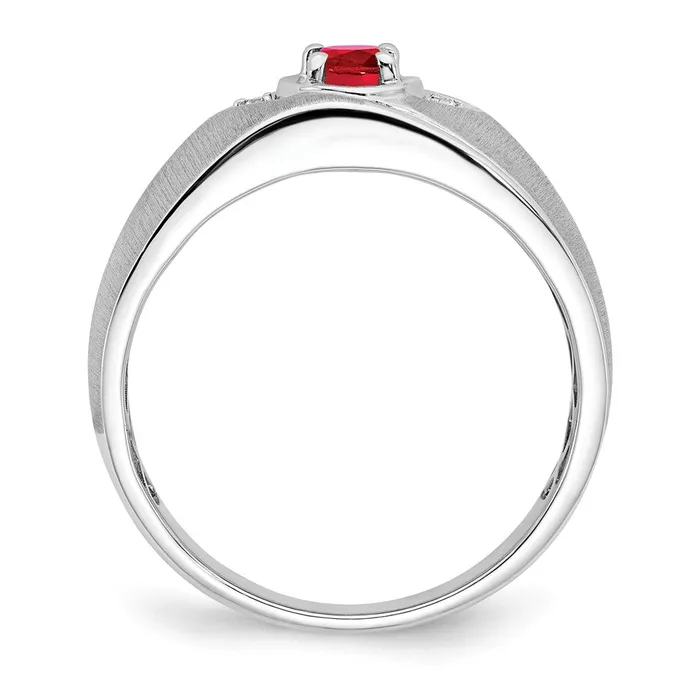Rings Solid 14k White Gold Oval Simulated Ruby and CZ Mens Ring Goldia