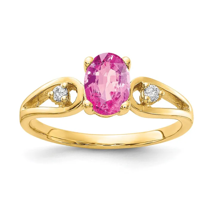 Rings Solid 14k Yellow Gold 7x5mm Oval PinK Simulated Sapphire A CZ Ring Goldia Rings Solid 14k Yellow Gold 7x5mm Oval PinK Simulated Sapphire A CZ Ring Goldia