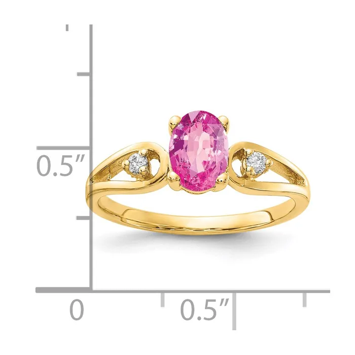 Rings Solid 14k Yellow Gold 7x5mm Oval PinK Simulated Sapphire A CZ Ring Goldia
