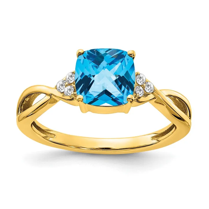 Rings Solid 14k Yellow Gold ChecKerboard Simulated Blue Topaz and CZ Ring Goldia Rings Solid 14k Yellow Gold ChecKerboard Simulated Blue Topaz and CZ Ring Goldia