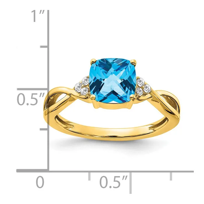 Rings Solid 14k Yellow Gold ChecKerboard Simulated Blue Topaz and CZ Ring Goldia