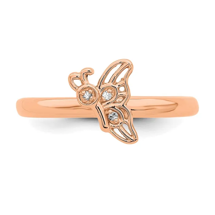 Rings SS Stackable Expressions Rose Goldplated Butterfly wDiamond Ring Goldia