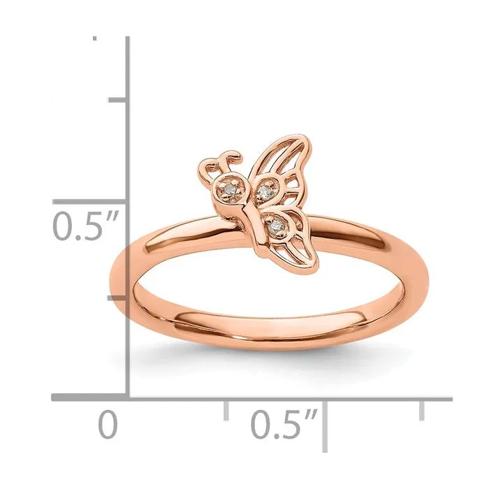Rings SS Stackable Expressions Rose Goldplated Butterfly wDiamond Ring Goldia
