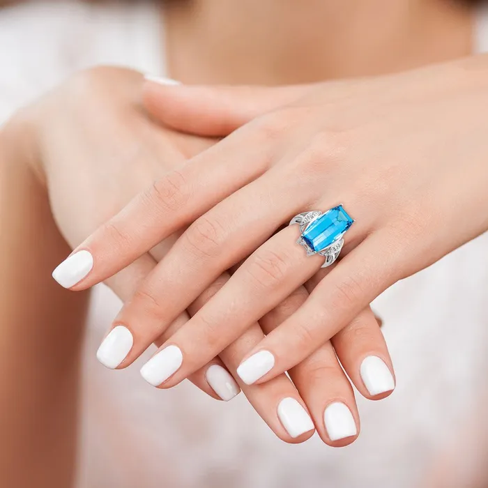 Rings Sterling Silver Rhodium Blue Topaz u0026 Diamond Ring Goldia