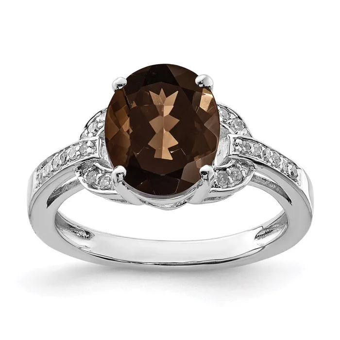 Rings Sterling Silver Rhodium Diamond u0026 Smoky Quartz Ring Goldia