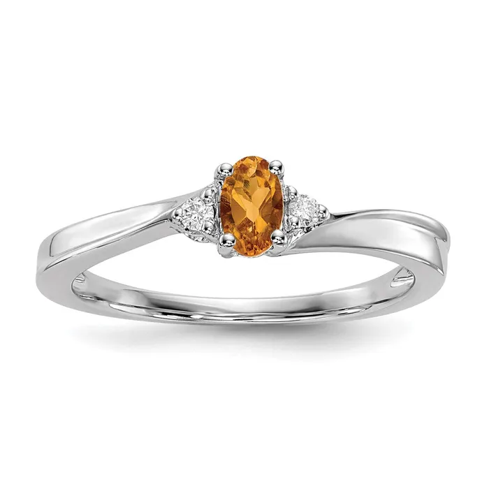 Rings Sterling Silver Rhodiumplated Citrine u0026 Diamond Birthstone Ring Goldia