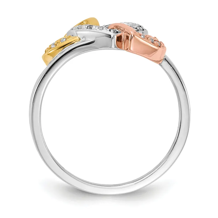 Solid 14k TriColor Simulated CZ Triple Heart Ring Goldia Rings