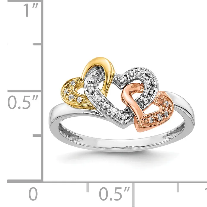 Solid 14k TriColor Simulated CZ Triple Heart Ring Goldia Rings