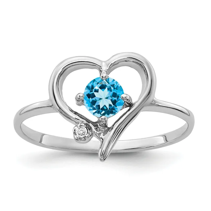 Solid 14k White Gold 4mm Simulated Blue Topaz VS CZ Ring Goldia Rings