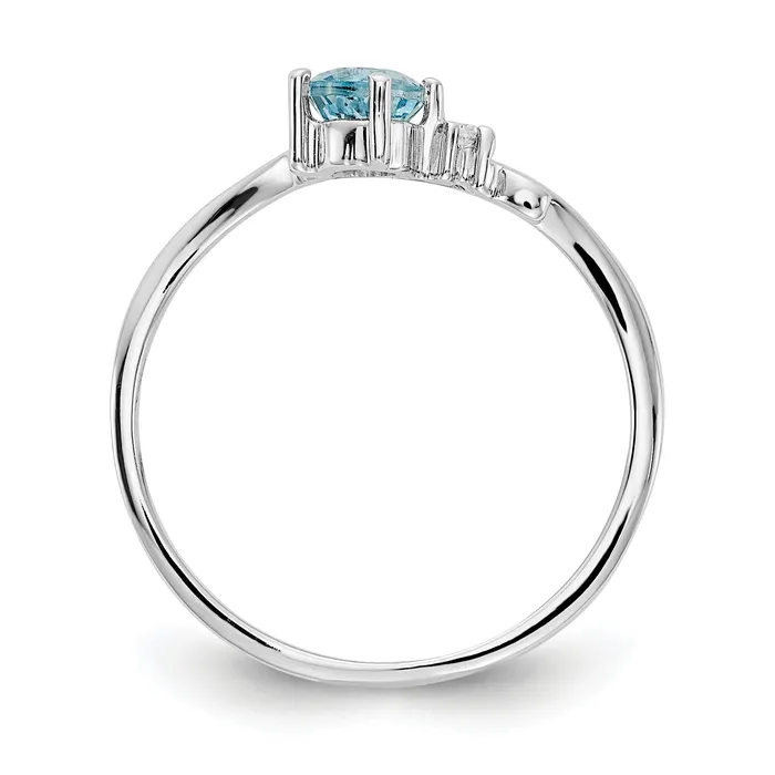 Solid 14k White Gold 4mm Simulated Blue Topaz VS CZ Ring Goldia Rings