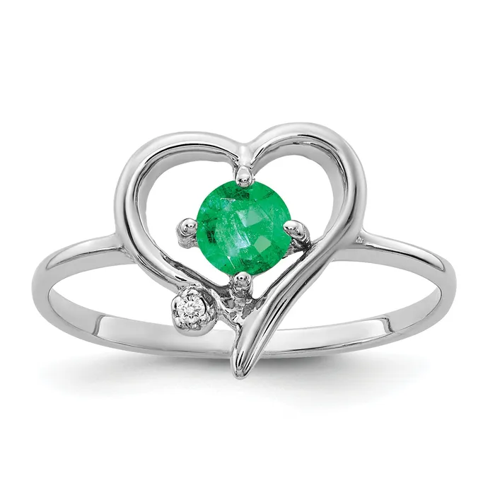 Solid 14k White Gold 4mm Simulated Emerald VS CZ Ring Goldia Rings