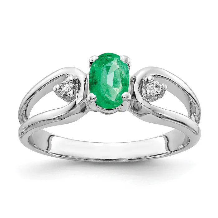 Solid 14k White Gold 6x4mm Oval Simulated Emerald A CZ Ring Goldia Rings Solid 14k White Gold 6x4mm Oval Simulated Emerald A CZ Ring Goldia Rings