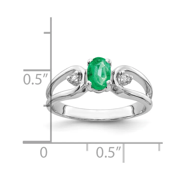 Solid 14k White Gold 6x4mm Oval Simulated Emerald A CZ Ring Goldia Rings