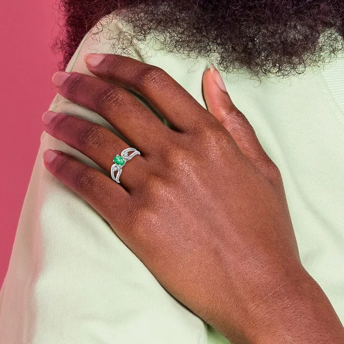 Solid 14k White Gold 6x4mm Oval Simulated Emerald A CZ Ring Goldia Rings