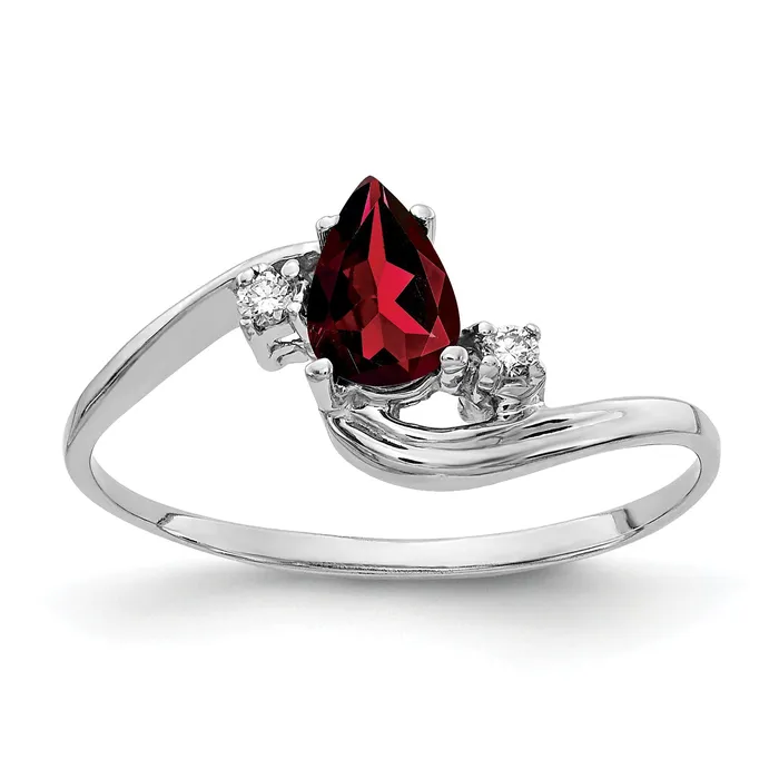 Solid 14k White Gold 6x4mm Pear Simulated Garnet AAA CZ Ring Goldia Rings