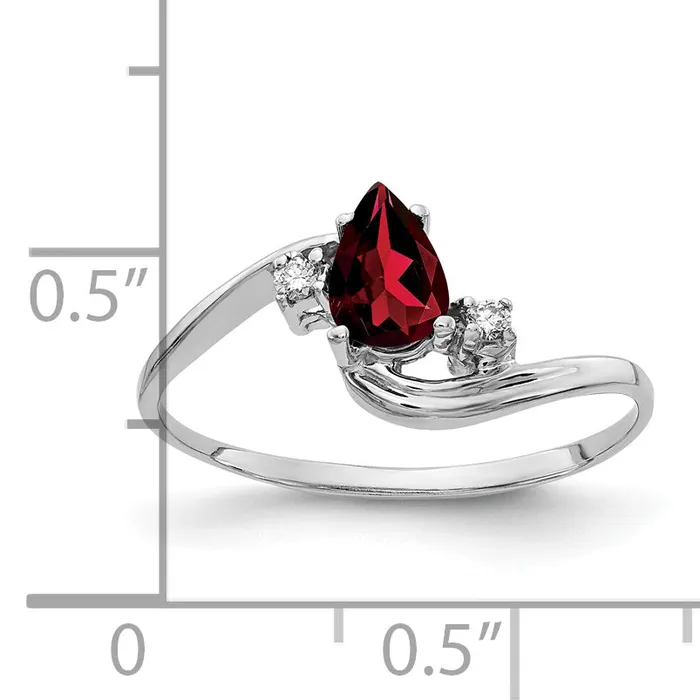 Solid 14k White Gold 6x4mm Pear Simulated Garnet AAA CZ Ring Goldia Rings