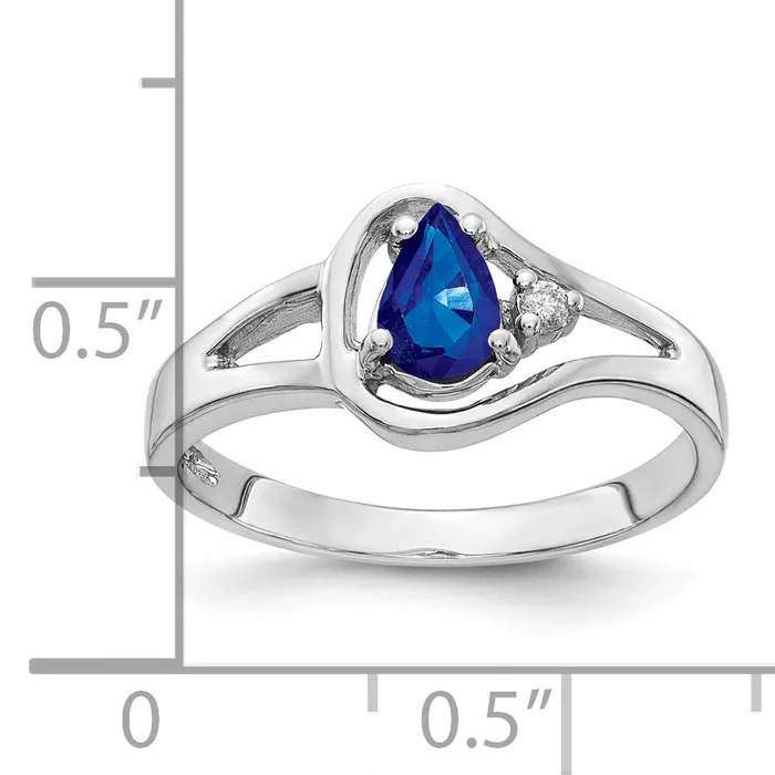 Solid 14k White Gold 6x4mm Pear Simulated Sapphire AA CZ Ring Goldia Rings