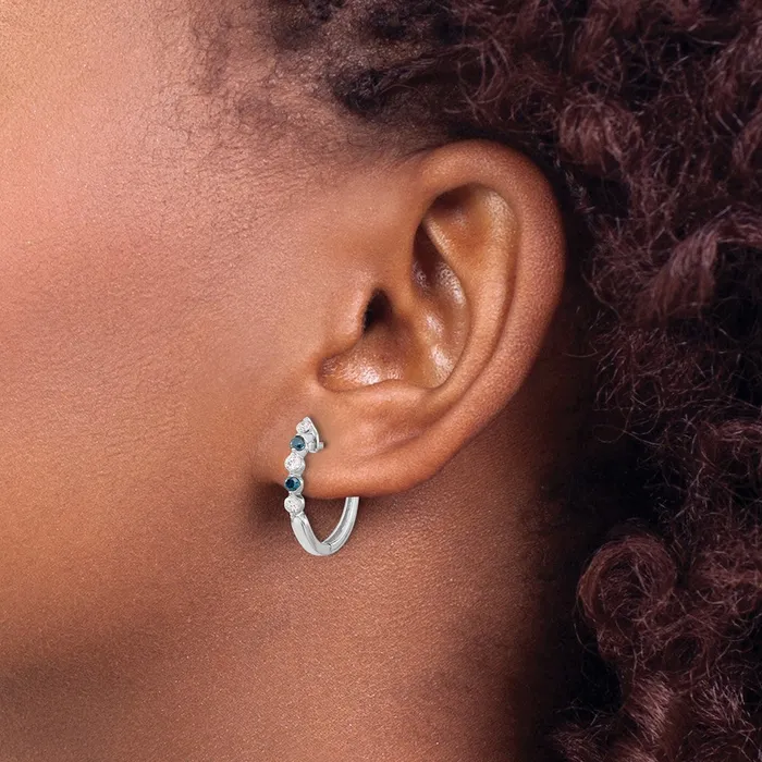 Solid 14k White Gold BlueWhite Simulated CZ Hinged Hoop Earrings Goldia Earrings Solid 14k White Gold BlueWhite Simulated CZ Hinged Hoop Earrings Goldia Earrings