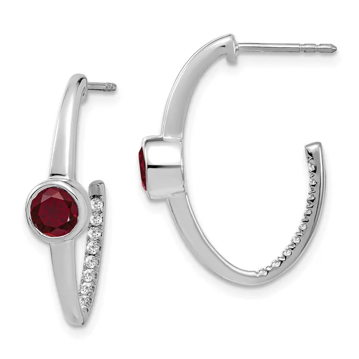 Solid 14k White Gold Created Simulated Ruby and CZ JHoop Earrings Goldia Earrings Solid 14k White Gold Created Simulated Ruby and CZ JHoop Earrings Goldia Earrings