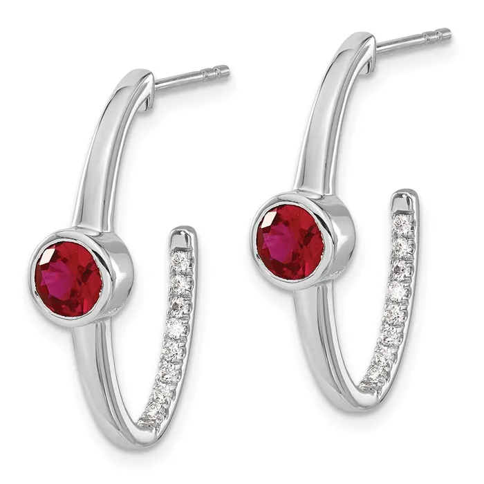 Solid 14k White Gold Created Simulated Ruby and CZ JHoop Earrings Goldia Earrings Solid 14k White Gold Created Simulated Ruby and CZ JHoop Earrings Goldia Earrings