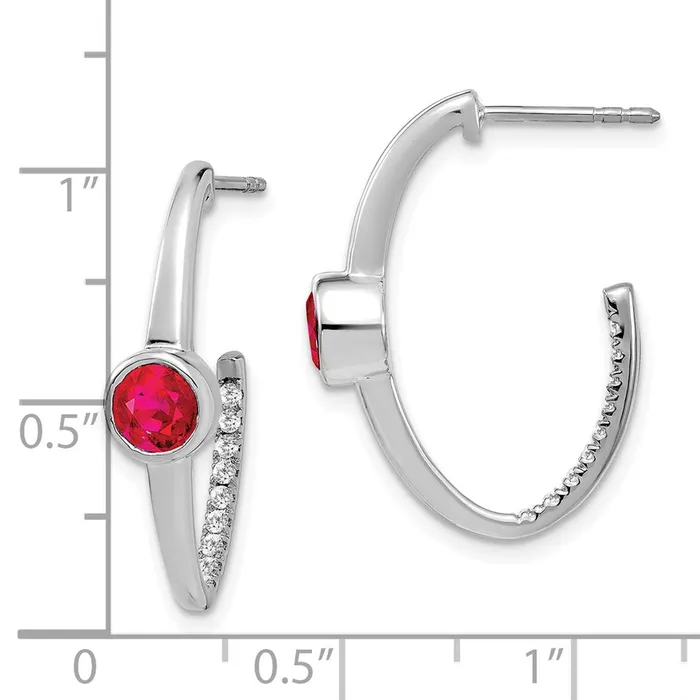 Solid 14k White Gold Created Simulated Ruby and CZ JHoop Earrings Goldia Earrings Solid 14k White Gold Created Simulated Ruby and CZ JHoop Earrings Goldia Earrings