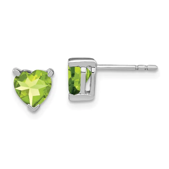 Solid 14k White Gold Heart Simulated Peridot Earrings Goldia Earrings