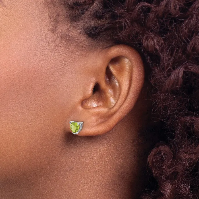 Solid 14k White Gold Heart Simulated Peridot Earrings Goldia Earrings Solid 14k White Gold Heart Simulated Peridot Earrings Goldia Earrings