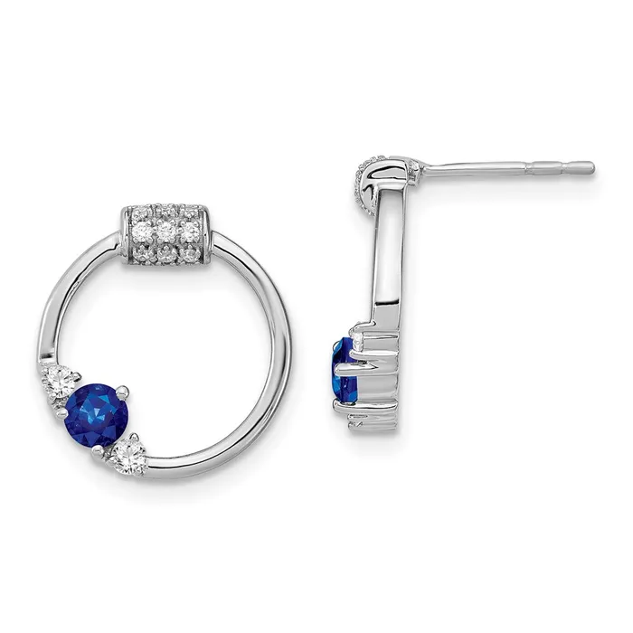 Solid 14k White Gold Polished Simulated CZ and Blue Sapphire Circle Post Earrings Goldia Earrings Solid 14k White Gold Polished Simulated CZ and Blue Sapphire Circle Post Earrings Goldia Earrings