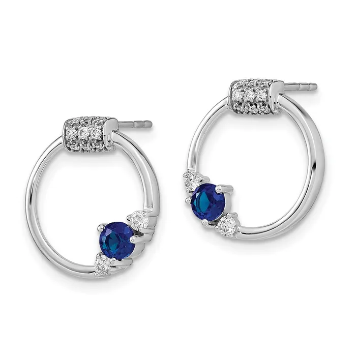 Solid 14k White Gold Polished Simulated CZ and Blue Sapphire Circle Post Earrings Goldia Earrings Solid 14k White Gold Polished Simulated CZ and Blue Sapphire Circle Post Earrings Goldia Earrings