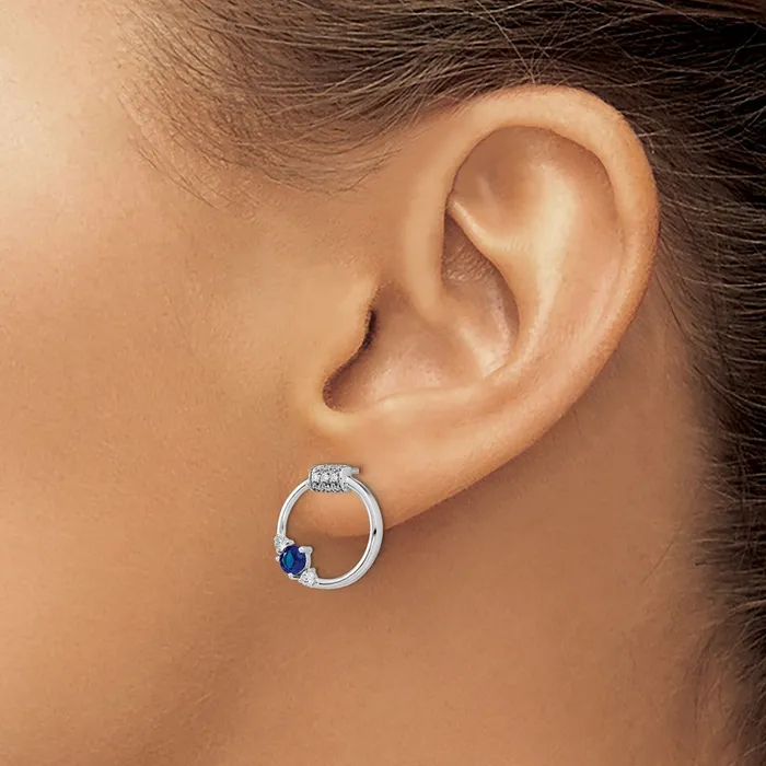 Solid 14k White Gold Polished Simulated CZ and Blue Sapphire Circle Post Earrings Goldia Earrings Solid 14k White Gold Polished Simulated CZ and Blue Sapphire Circle Post Earrings Goldia Earrings
