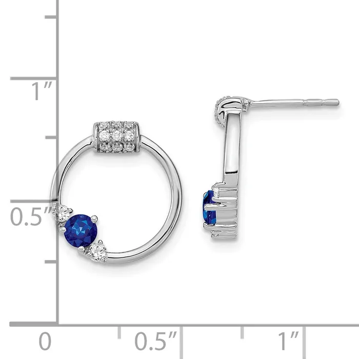 Solid 14k White Gold Polished Simulated CZ and Blue Sapphire Circle Post Earrings Goldia Earrings Solid 14k White Gold Polished Simulated CZ and Blue Sapphire Circle Post Earrings Goldia Earrings